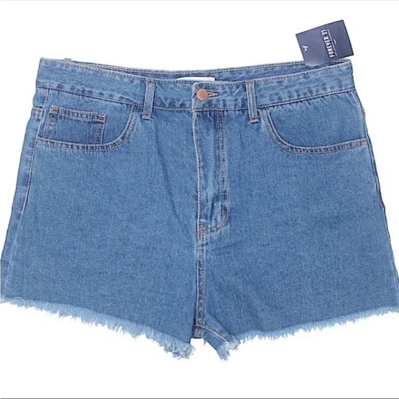 Forever 21 Blue denim Size 30 fringed hem shorts New With Tag NWT - Picture 11 of 12